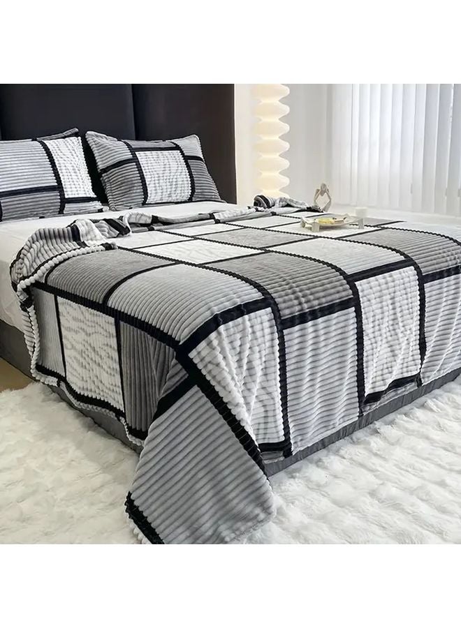 Lanca Square Grid Soft Milk Fleece Throw Blanket 59.06x78.74 Inch Ultra Soft Printed Patchwork Design All Season - Image 5
